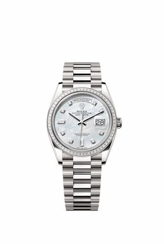 Rolex Day-Date 36 White Gold - Baguette / MOP - Diamond / President 128399TBR-0003 (M128399tbr-0003)